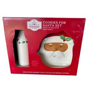 Holiday Time Cookies For Santa Set Plate & Milk Bottle 7.5"x8" Plate 13 oz Bottl